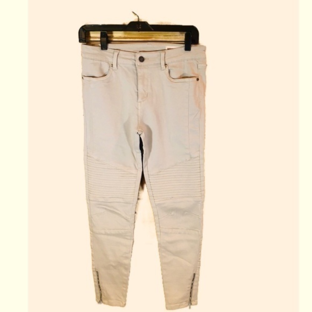 Tan Moto Ribbed Knee Stretch Skinny Jegging By Wish List Jeans, Size L
